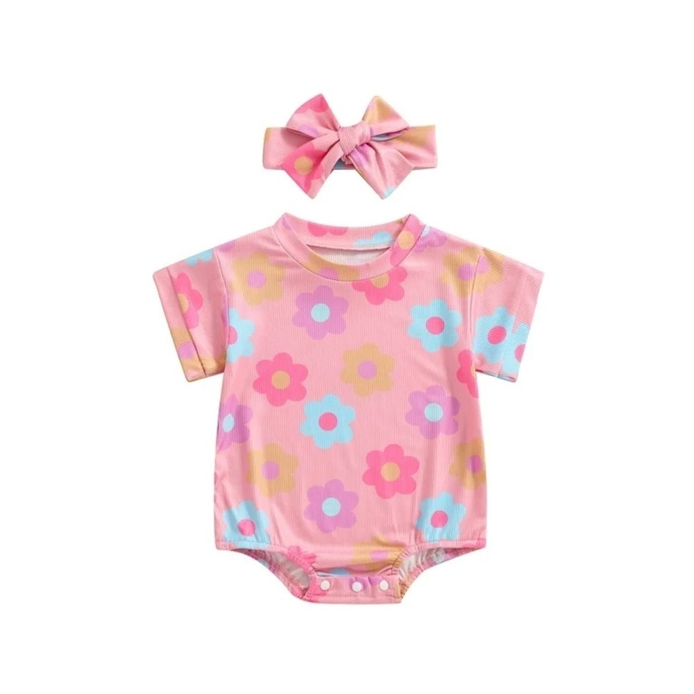Floral Toddler Tee Romper with Matching Bow